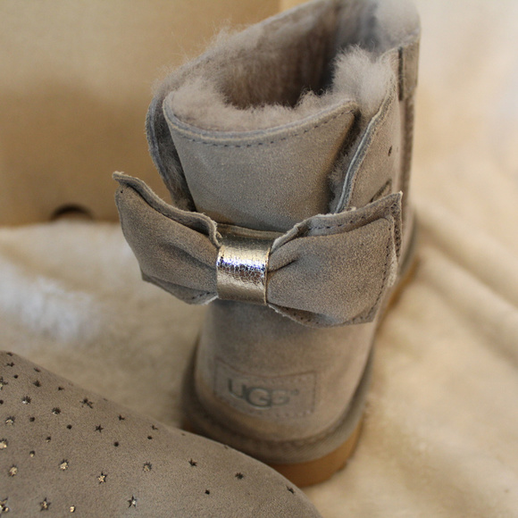 UGG STARGIRL‎ MINI BOW II SPARKLE BOOTS NEW! GRAY - Picture 3 of 7